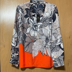 Jessica Floral Button Down Shirt - Navy and Orange